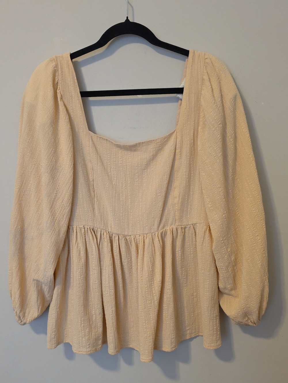 Chic Soul Textured Square Neck Peplum Puff Sleeve Top